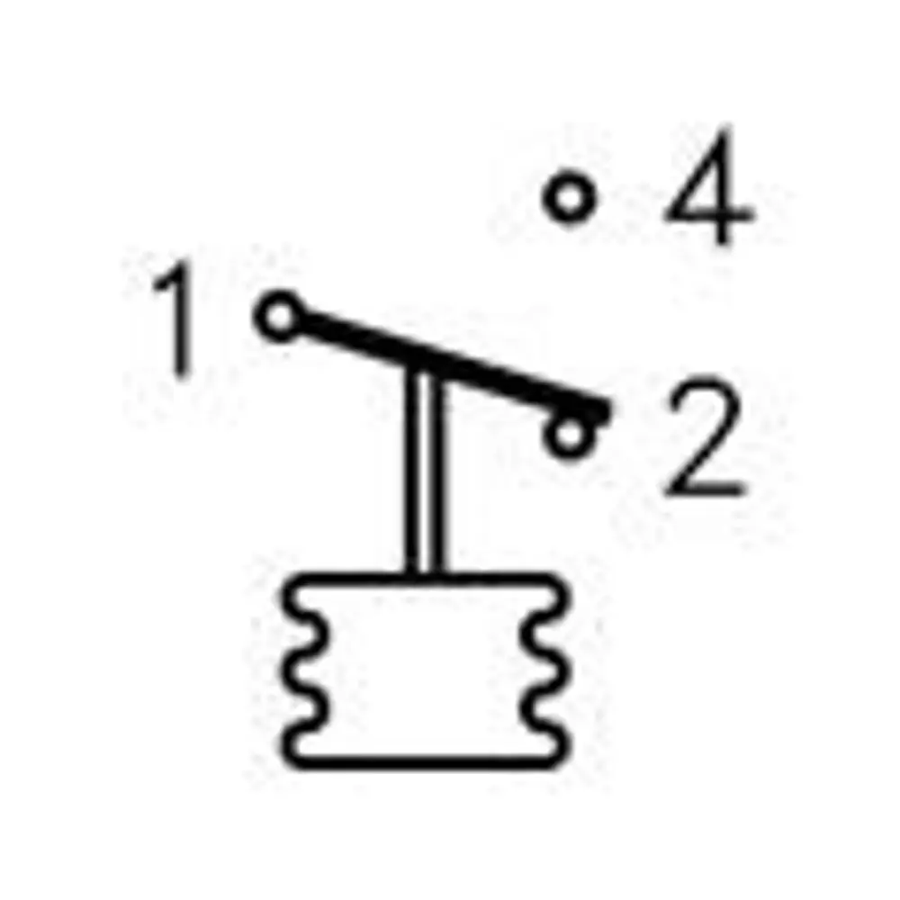 Schematische Darstellung eines SPDT-Schalters von Danfoss, mit einer beweglichen Armatur und mehreren Anschlussstellen.